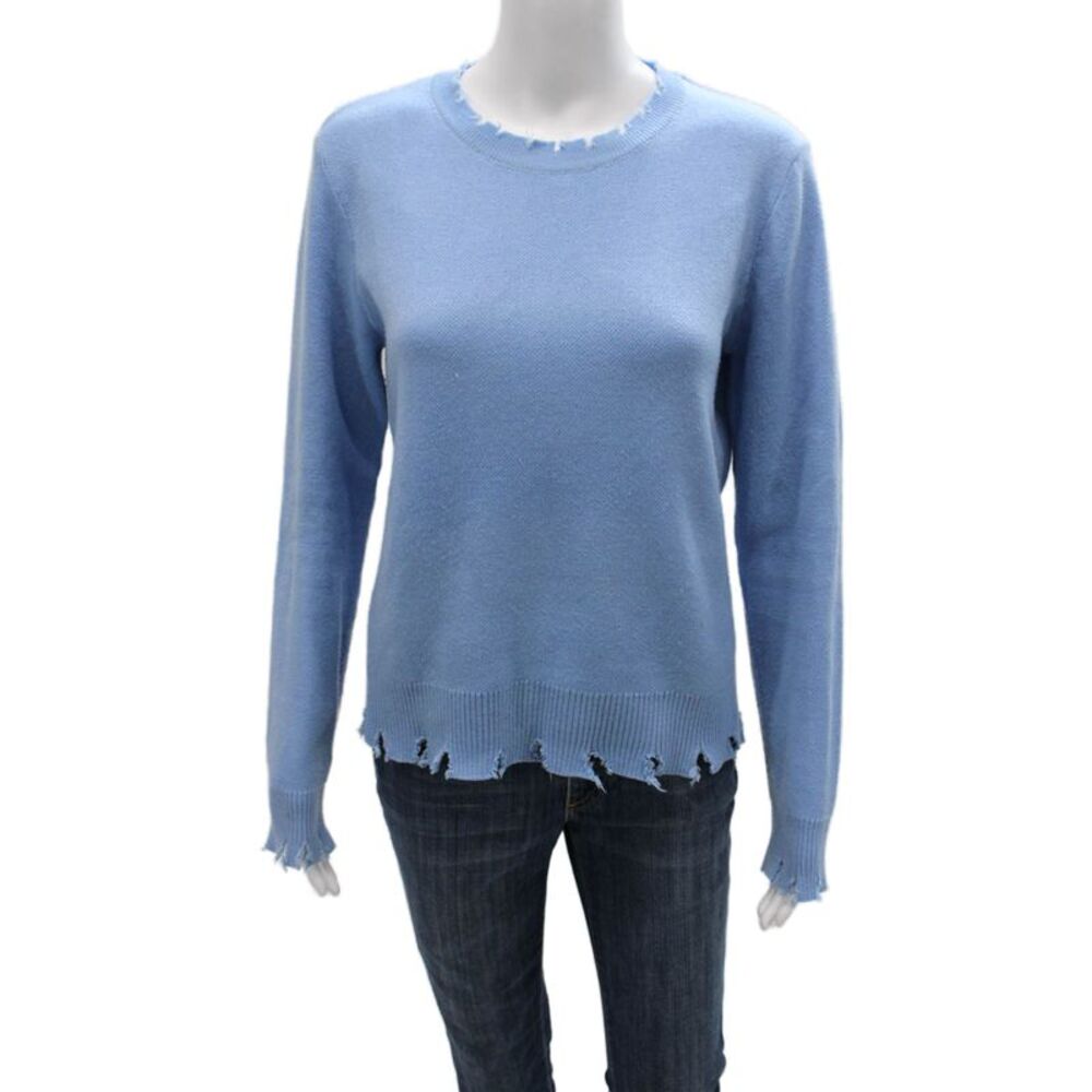 Decker Women Pullover Sweater Blue Polyester Crew Neck Long Sleeve Solid Size S
